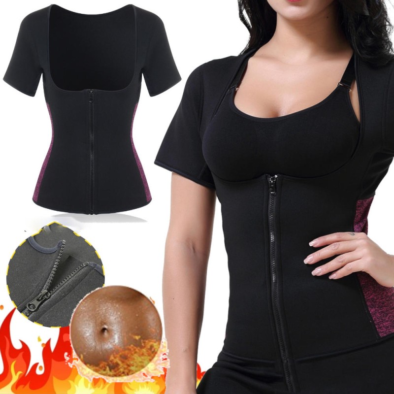 Rose Red Front Zip Women Sauna Tops Neoprene Vest Gym Body Shaper Sweat Fat Burner Fitness Shirts