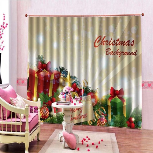 2PCS 3D Print Window Curtain Drapery Door Screen Panel for Christmas Decoration