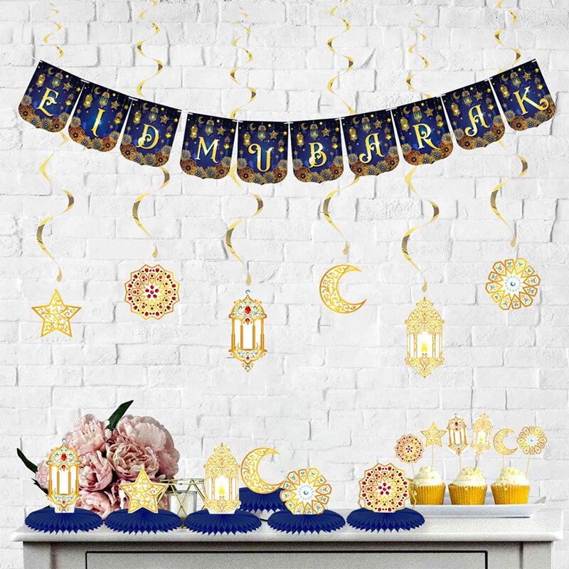 Ramadan Party Eid Mubarak Hanging Bunting Banner Islamic Festival