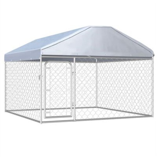 [EU Direct] vidaXL Outdoor Dog Kennel 144493 Puppy Heavy Duty Cage Galvanized Steel Frame Fence Playpen Exercise Pen Chicken Coop Run House Pet Supplies  Waterproof Cover Metal Mesh Barrier