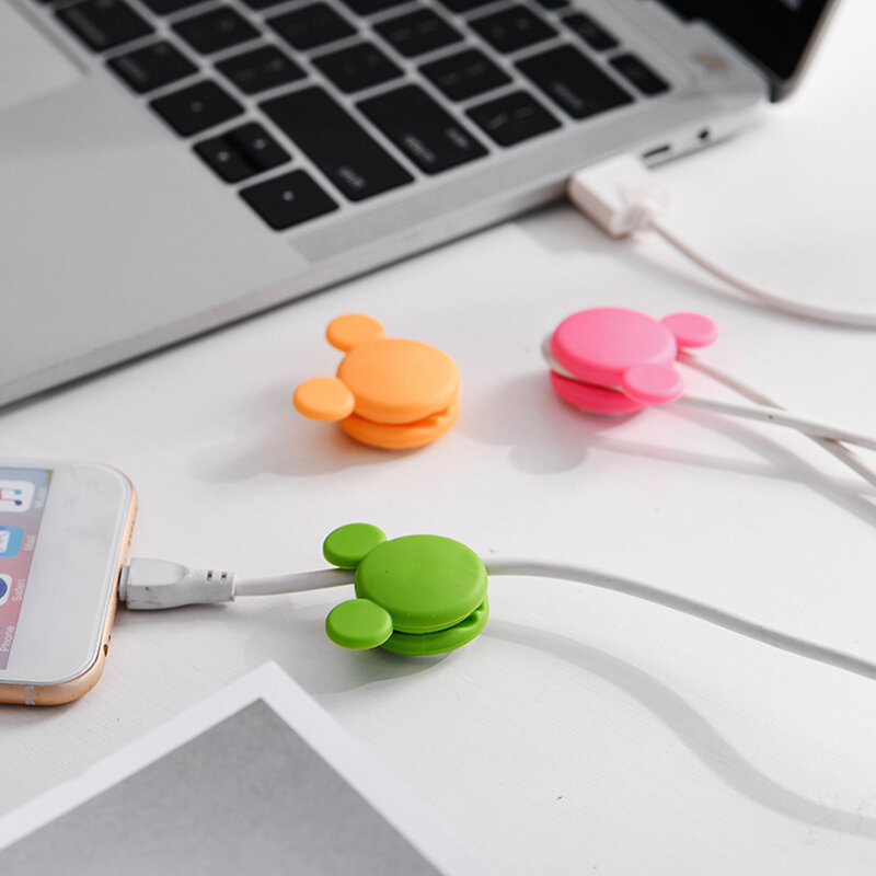 2Pcs Cute Mini Mouse Pattern Multi-function Two-way Winding Desktop Tidy Management Cable Organizer Winder for iPhone X XS Huawei Xiaomi Mi9 S10 S10+ Data Cable and Mouse Headphone Wire Non-original