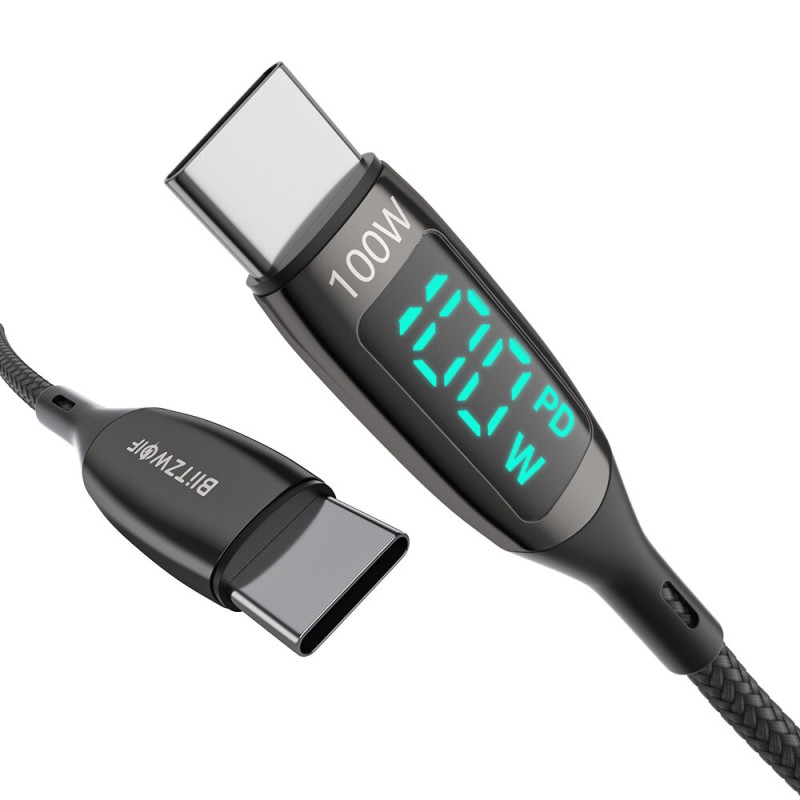 [3 Packs] BlitzWolf® BW-TC23 100W 5A LED Display Type-C to Type-C Cable PD3.0 PPS QC4.0+ QC3.0 Fast Charging Data Transfer Cord Line 6ft Long For Samsung Galaxy S22 Note 20 For iPad Pro 2021 MacBook Air