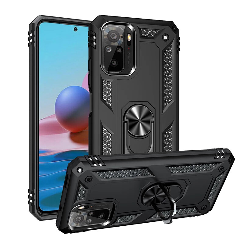 Bakeey for Xiaomi Redmi Note 10 4G/ Redmi Note 10S Case Armor Bumpers Shockproof Magnetic with 360 Rotation Finger Ring Holder Stand PC Protective Case Non-Original