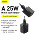 Baseus 25W 1-Port USB PD Charger 25W USB-C PD3.0 QC3.0 PPS Fast Charging Wall Charger Adapter EU Plug for iPhone 15 14 13 for Xiaomi 14pro for Samsung Galaxy S24 for Huawei Mate60 Pro