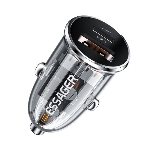 ESSAGER F712 PD33W 2-Port USB PD Car Charger Adapter USB-A+Type-C Support PPS PD3.0 PD2.0 QC3.0 QC2.0 AFC FCP HV-SCP BC1.2 DCP iP2.4A Fast Charging for iPhone 13 14 14Pro for Huawei Mate50 for Redmi K60 for Samsung Galaxy S23