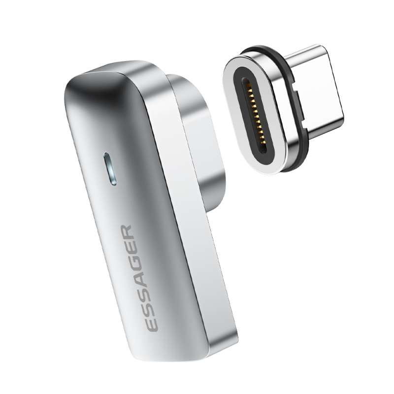 ESSAGER PD 100W LED Indicator Type-C To Type-C L-shaped Magnetic Charge Adapter Fast Charging USB Magnet Connector 20Gbp Data Sync For Macbook Laptop Mobile Phone Tablet