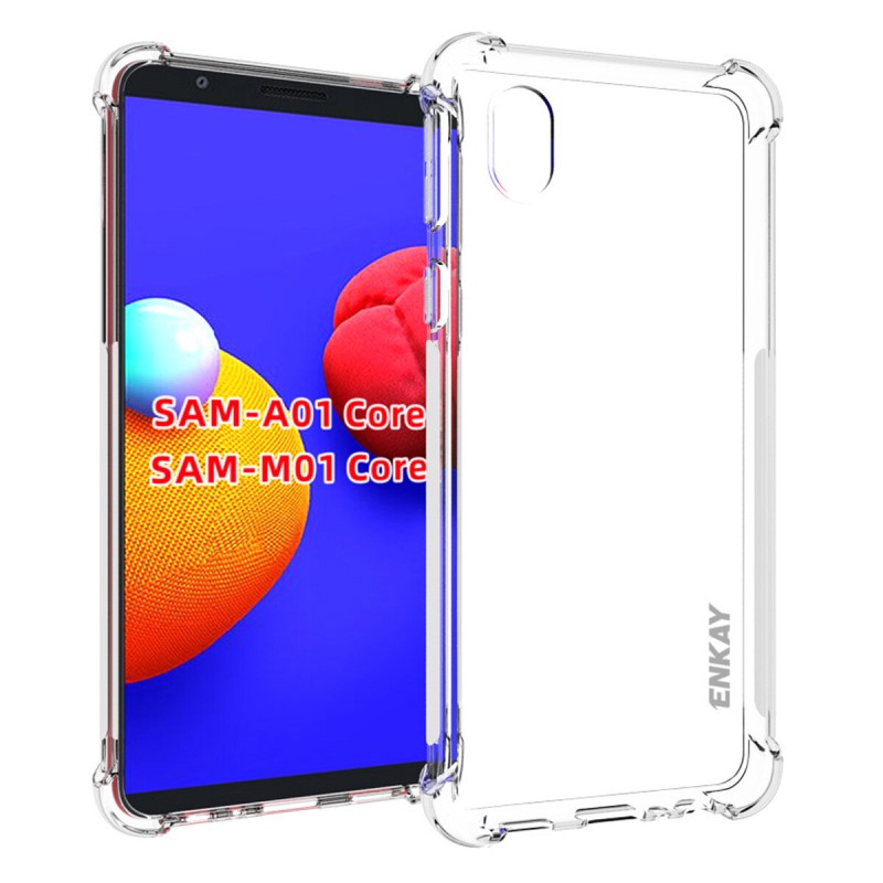 Enkay for Samsung Galaxy A01 Core / M01 Core Case with Airbags Anti-Fingerprint Non-Yellow Transparent TPU Protective Case Back Cover