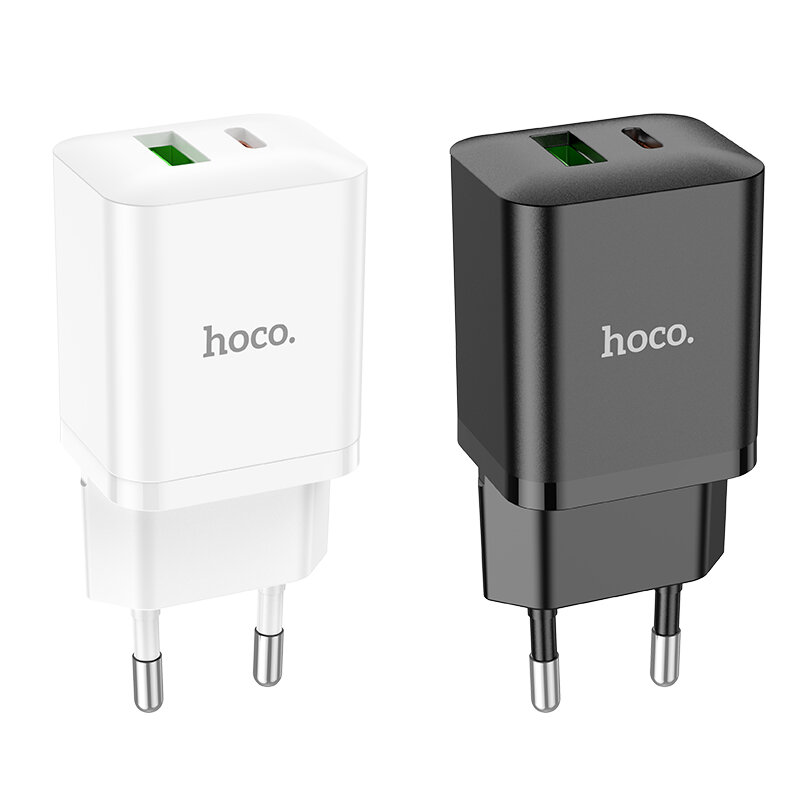 HOCO N28 20W 2-Port USB PD Charger PD20W+QC3.0 Dual Port Fast Charging Wall Charger Adapter EU Plug for iPhon14 Pro Max for iPad Pro for Huawei P50 for Xiaomi 11