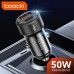 Toocki 50W 2-Port USB PD Car Charger Adapter USB-A+Type-C QC3.0 PD3.0 Support AFC FCP Fast Charging for iPhone 12 13 14 14pro for Huawei Mate50 for Samsung Galaxy S23 for Xiaomi 13pro