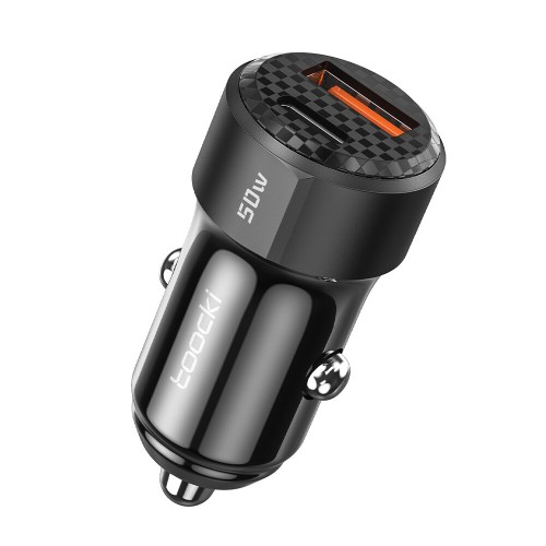 Toocki 50W 2-Port USB PD Car Charger Adapter USB-A+Type-C QC3.0 PD3.0 Support AFC FCP Fast Charging for iPhone 12 13 14 14pro for Huawei Mate50 for Samsung Galaxy S23 for Xiaomi 13pro