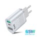 USLION 65W GaN Wall Charger 33W USB-C PD PPS / 33W USB-A QC3.0 Fast Charging For iPhone 13 13 Mini For iPad Pro 2021 For Samsung Galaxy S22 Ultra MacBook Air M1