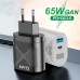 USLION 65W GaN Wall Charger 33W USB-C PD PPS / 33W USB-A QC3.0 Fast Charging For iPhone 13 13 Mini For iPad Pro 2021 For Samsung Galaxy S22 Ultra MacBook Air M1