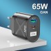 USLION 65W GaN Wall Charger 33W USB-C PD PPS / 33W USB-A QC3.0 Fast Charging For iPhone 13 13 Mini For iPad Pro 2021 For Samsung Galaxy S22 Ultra MacBook Air M1