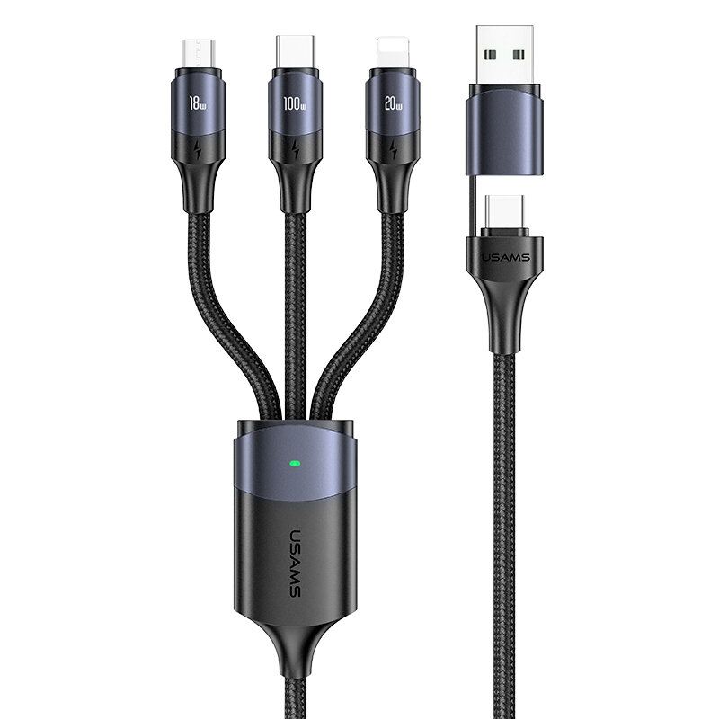 Usams US-SJ511 U71 6A 100W USB-A/USB-C to iP/Micro/Type-C Cable Fast Charging Data Transmission Copper Core Line 1.2M Long for iPhone 12 13 14 14Pro for Samsung Galaxy S23 for Xiaomi 13pro for Oppo Reno9
