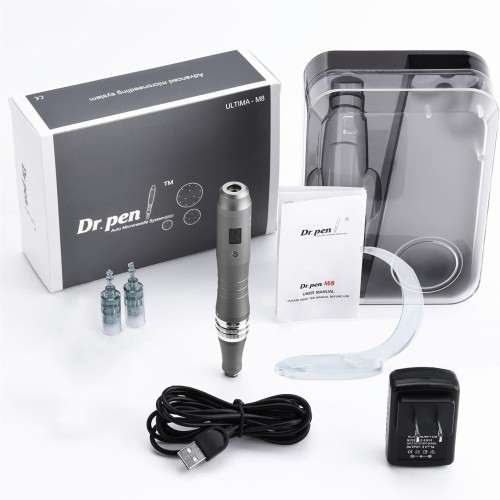 Dr. Pen Ultima M8 Professional Micro Needling Pen with Digital Display Adjustable Needle Length 0-0.3mm Aluminum Skin Care Beauty Pen Home Use Cordless Device 2 x 16-Pin Cartridges Included