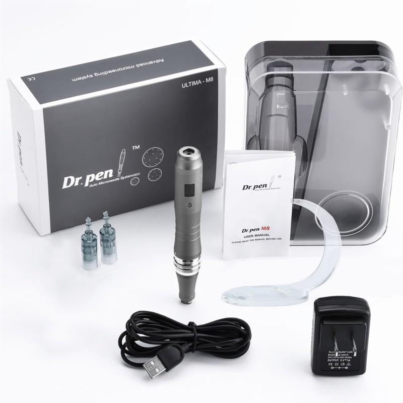 Dr. Pen Ultima M8 Professional Micro Needling Pen with Digital Display Adjustable Needle Length 0-0.3mm Aluminum Skin Care Beauty Pen Home Use Cordless Device 2 x 16-Pin Cartridges Included