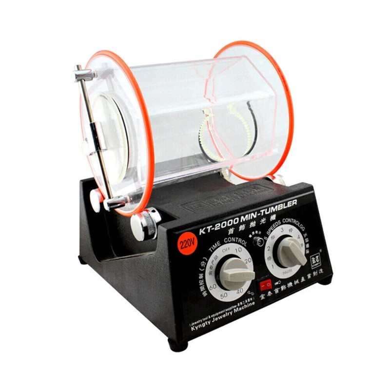 KT2000 Heavy-Duty Rotary Tumbler Jewelry Polishing Machine 5kg Capacity Bidirectional Rotation Time Control Compact Size Versatile Deburring Finishing Vibration Drum Polisher