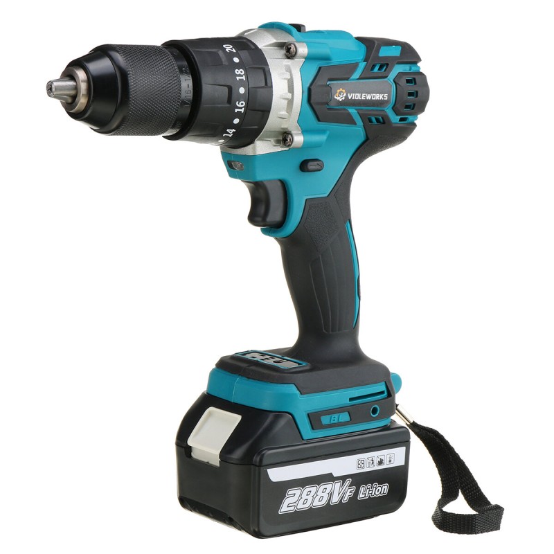 VIOLEWORKS 288VF 3 In 1 Cordless Electric Impact Drill Driver Brushless Driver Drill Hammer with EU Plug LED Working Light