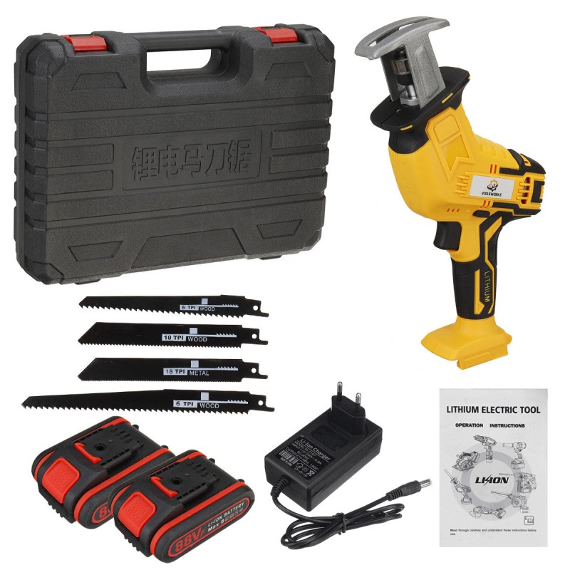 VIOLEWORKS 88VF 10mm Cordless Electric Reciprocating Saw w/ 4 Blades Electric Wood Cutting Recip Prunning