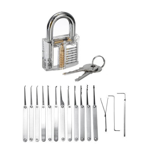 19Pcs Unlocking Locksmith Practice Lock Pick Key Extractor Padlock Lockpick Tool Kits