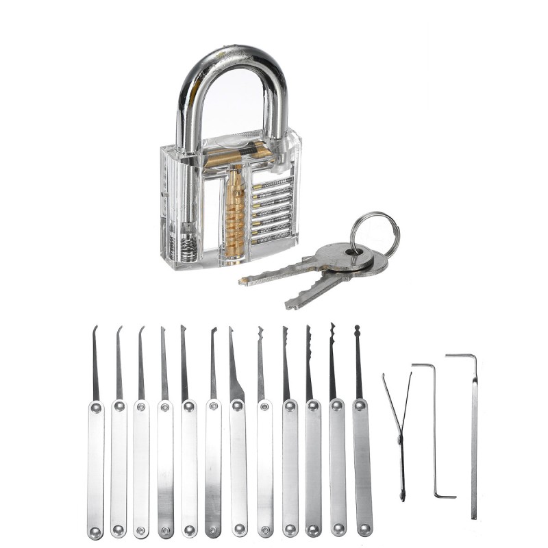 19Pcs Unlocking Locksmith Practice Lock Pick Key Extractor Padlock Lockpick Tool Kits