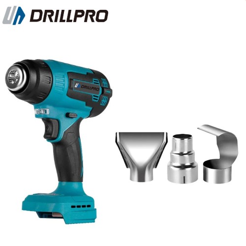 Drillpro 2000W Electric Heat Gun with 18V Power and High-Quality Ceramic Heating Core Features 3PCS Quick Dismantling Nozzles and LED lighting Suitable for Welding Soldering and Drying