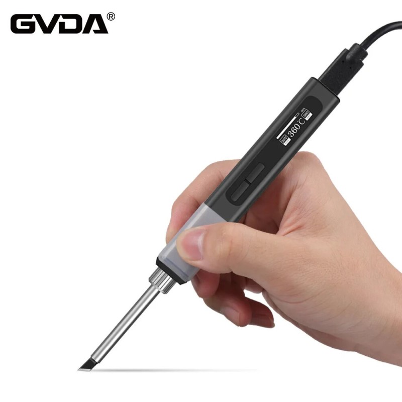 GVDA PD65W Intelligent Electric Soldering Iron with Constant Temperature Control 65W Power Fast Charging USB Type-C Interface OLED Display DIY Tool with Heat-Resistant Silicone Sleeve for Precision Work