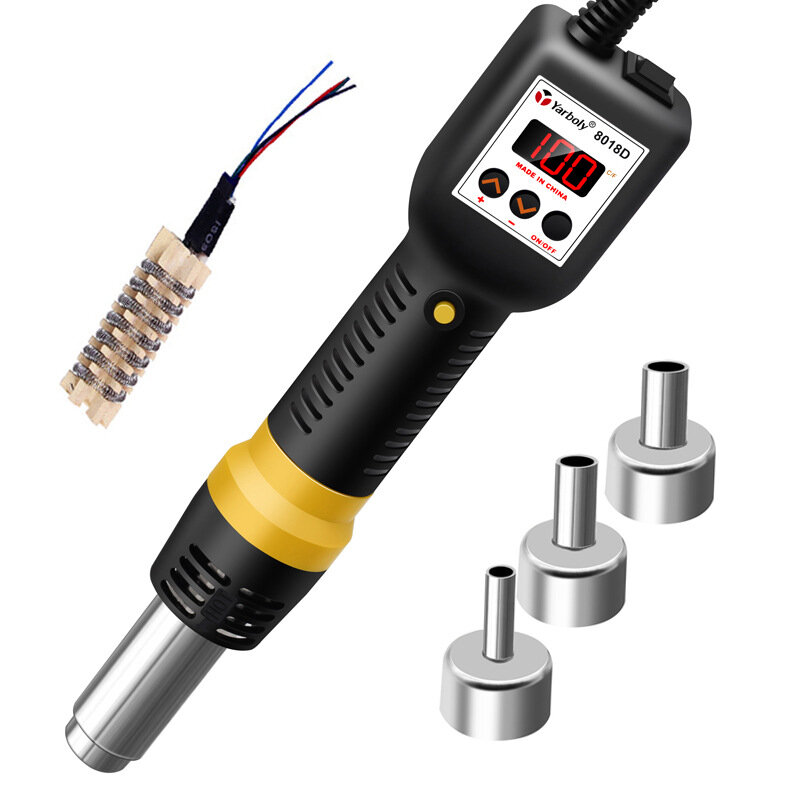 Yarboly Small Heat Gun with Adjustable Temperature Intelligent Shut-off Microcomputer Digital Display Large Airflow Ideal for IC Chip Removal Welding and Mobile Phone Maintenance