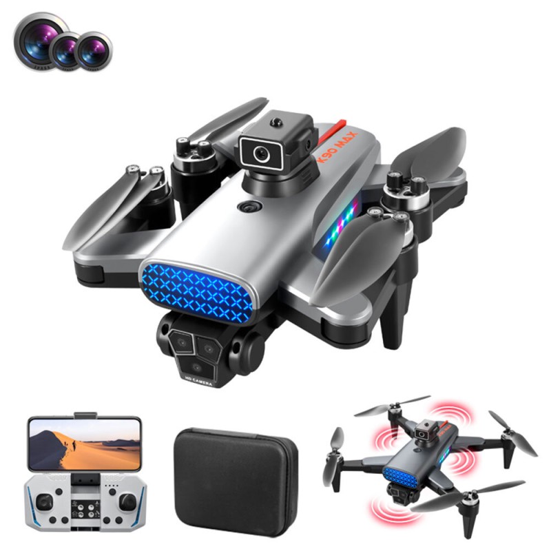 XKJ K90 MAX GPS Three Camera 5G WiFi FPV with 4K ESC 3 Lens 360° Obstacle Avoidance Optical Flow Positioning Brushless Highlight LED Foldable RC Drone Quadcopter RTF