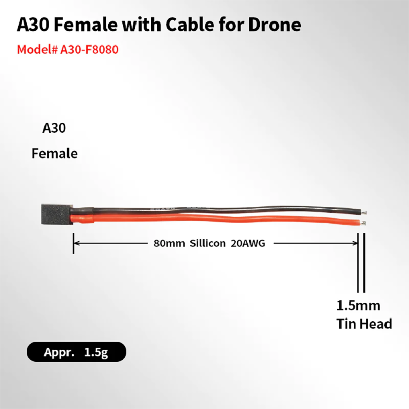 5PCS A30-F A30 Female Connector Cable 80mm 20AWG Pigital for RC FPV Racing Drone Airplane Helicopter