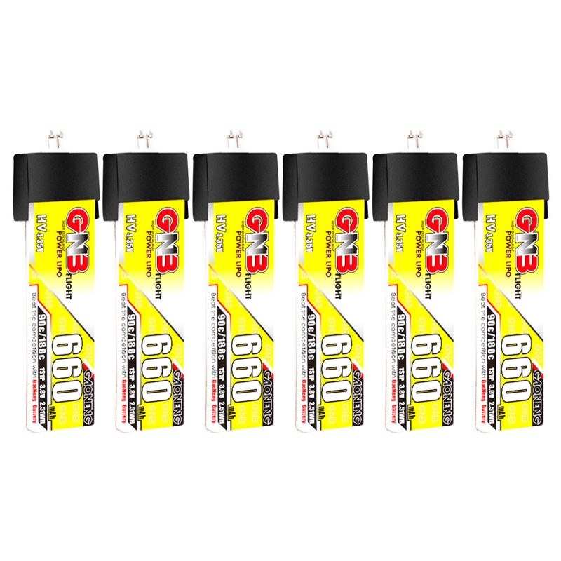 6PCS GAONENG GNB LiHV 1S 3.8V 660mAh 90C LiPo Battery PH2.0 for Mobula7 75mm Indoor Whoop RC FPV Racing Drone Drone