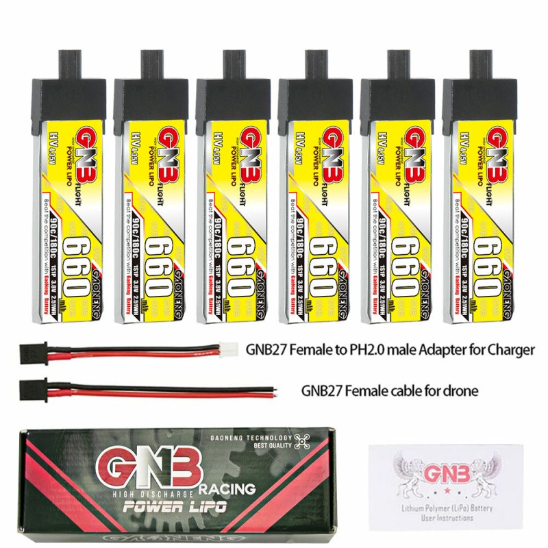 Gaoneng 3.8V 660mAh 90C 1S LiHV Battery A30 Plug With Adapter Cable for Emax Tinyhawk S BetaFPV Beta75X