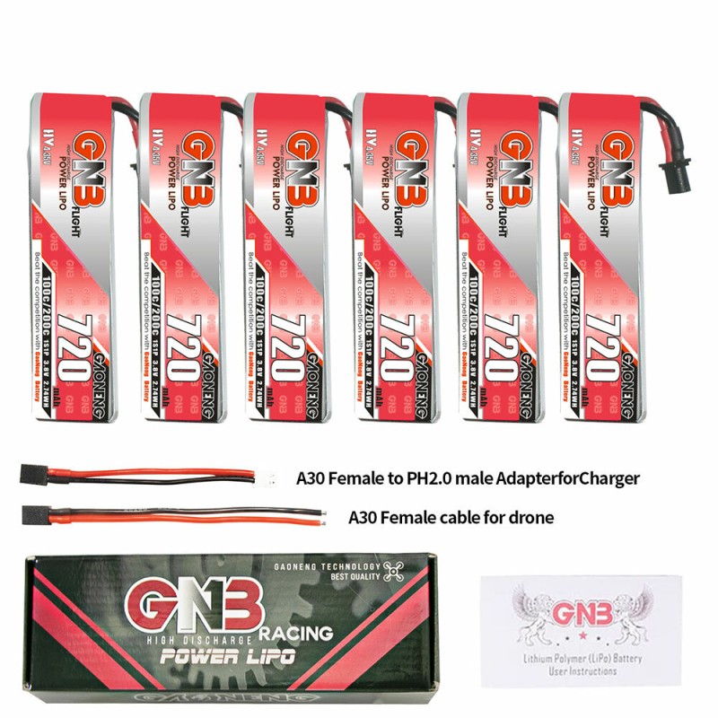 Gaoneng 3.8V 720mAh 100C 1S LiHV Battery A30 Plug With Adapter Cable for Happymodel Crux3 Emax Tinyhawk S BetaFPV Beta75X