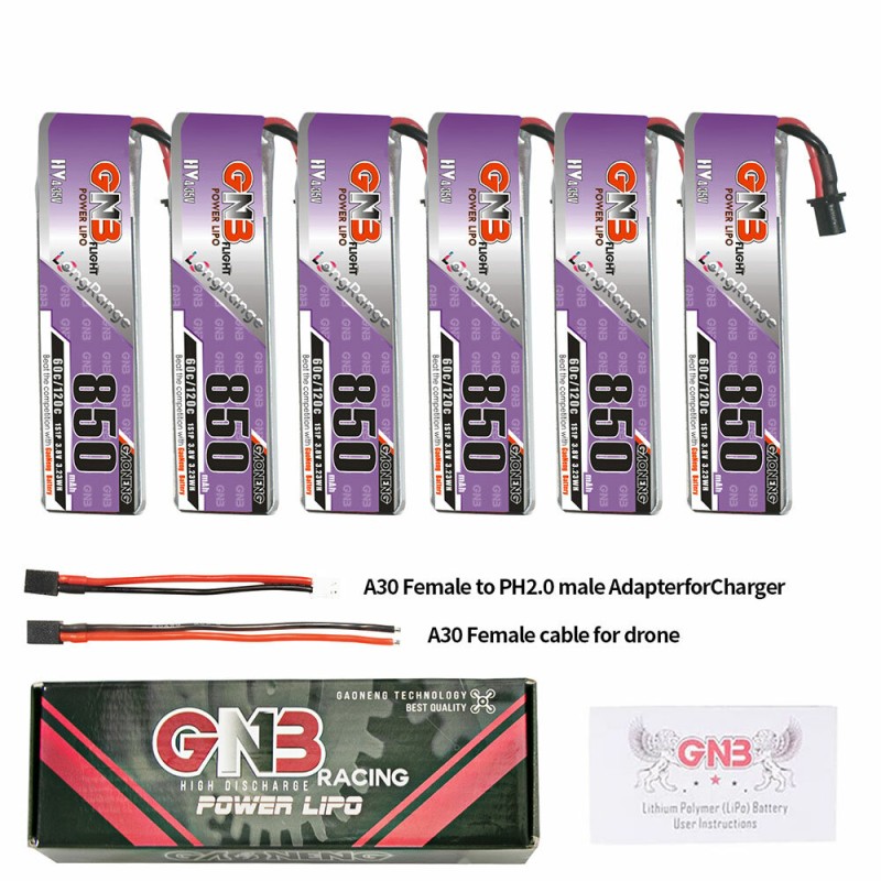 Gaoneng 3.8V 850mAh 60C 1S LiHV Battery A30 Plug for Emax Tinyhawk S BetaFPV Beta75X