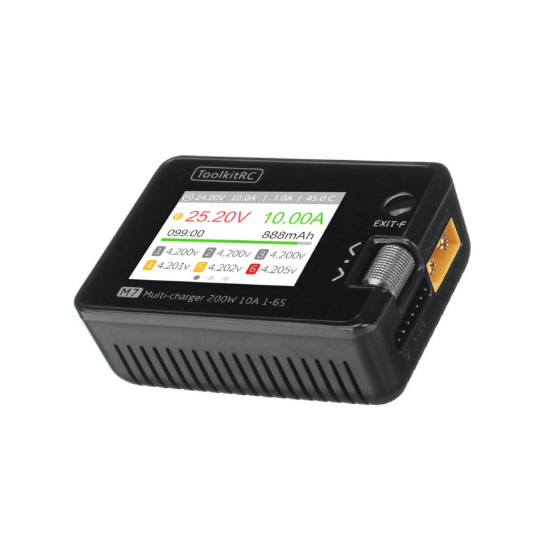 ToolkitRC M7 200W 10A DC Balance Charger Discharger for 1-6S Lipo Battery with With Voltage Servo Checker ESC Tester Receiver Signal Tester Quick Charger Function