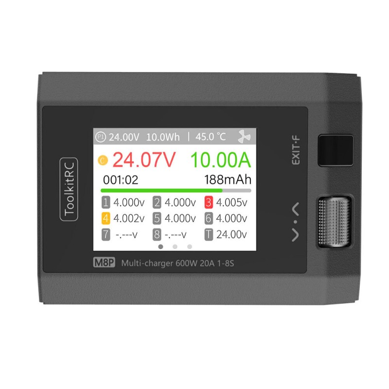 ToolkitRC M8P 600W 20A Multi-function DC Balance Charger for 1-8S XT60 Lipo LiHV LiFe Lion LTO Battery