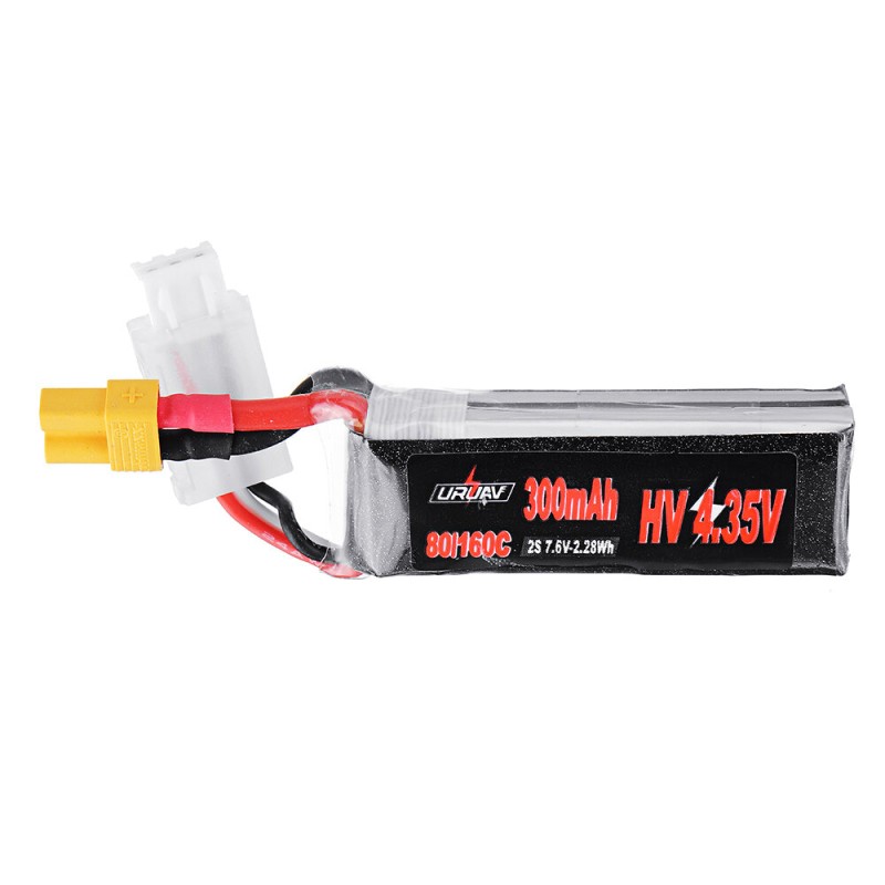 URUAV 7.6V 300mAh 80C/160C 2S HV 4.35V Lipo Battery XT30 Plug for EMAX Tinyhawk II Indoor FPV Racing Drone