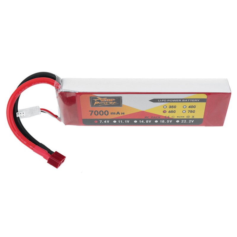 ZOP POWER 7.4V 7000mAh 65C 2S LiPo Battery T Deans Plug with XT60 Adapter Plug for RC Drone