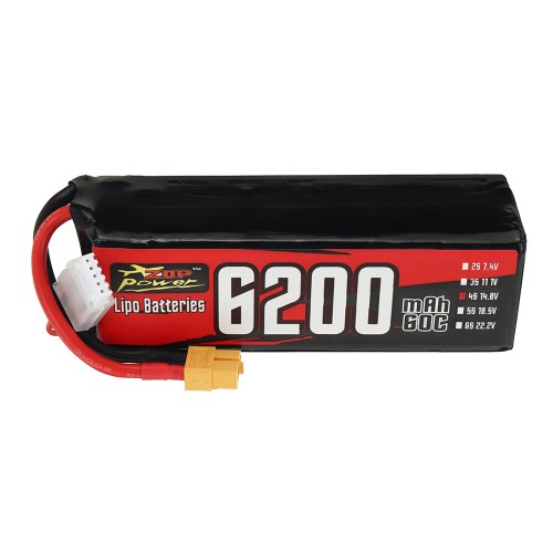 ZOP Power 14.8V 6200mAh 60C 4S 91.76Wh LiPo Battery XT60 Plug for RC Drone