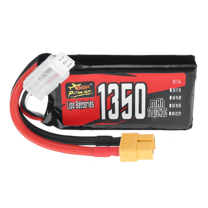 ZOP Power 2S 7.4V 1350mAh 120/240C 9.99Wh LiPo Battery XT60 Plug for RC Car