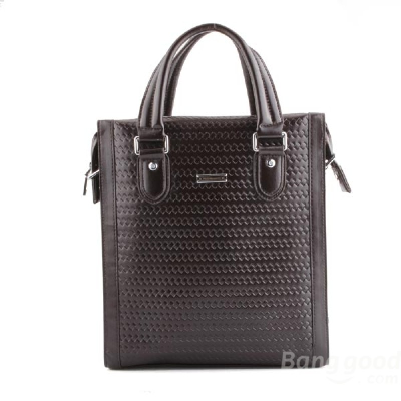 Men's Retro Brown PU Leather Zipper Embossing Handbags