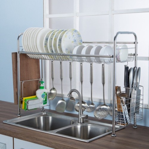 64/74/84cm Double Layer Stainless Steel Rack Shelf Storage for Kitchen Dishes Arrangement