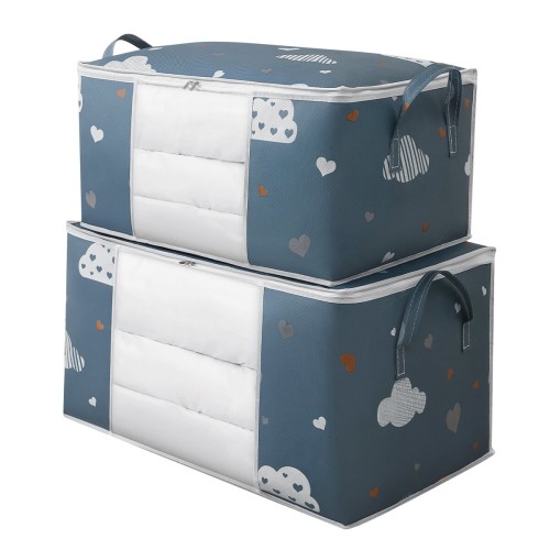 Multi-Purpose 50/70L Storage Bag Non-Woven Fabric Moisture and Water Resistant for Clothes Quilts Home Goods Perfect for Moving and Packing Sky Blue Cloud Patterned