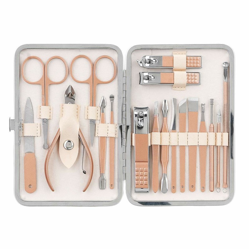 18-Piece Manicure Pedicure Set Pedicure Fingernails Toenails Clipper Kit Nail Scissors Nail Care Set Stainless Steel With Leather Case, Rose Gold