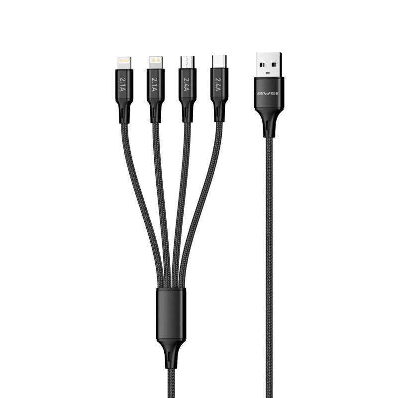 AWEI CL-129 1.5M Nylon 4 in 1 Fast Multi Charging Data Cable for XIAOMI HUAWEI Smartphone Tablet