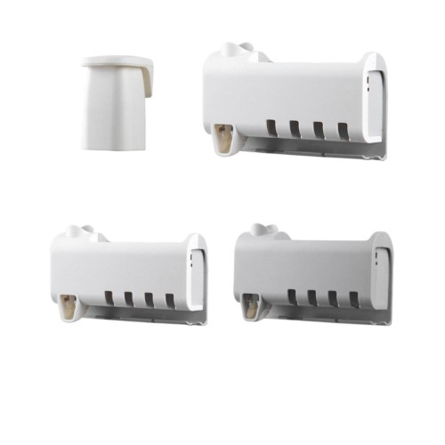 Automatic Toothpaste Dispenser 4 Toothbrush Holder Set No Punching Wall Mount Storage Rack