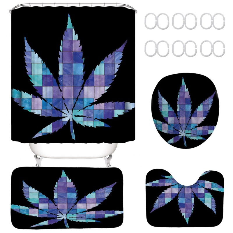 1/3/4Pcs Colorful Pretty Leaf Pattern Bathroom Decoration Waterproof Bathroom Shower Curtain Set Non-Slip Bathroom Pedestal Rug Toilet Lid Cover Floor Mats