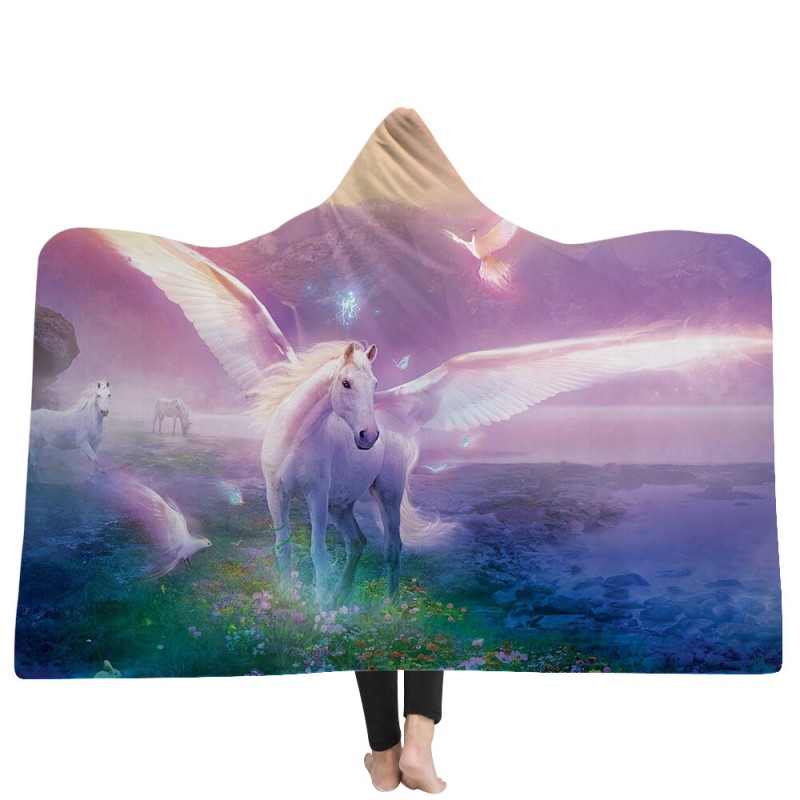 150*200cm Winter 3D Dream Horse Plush Wearable Hooded Blankets 2 Layer