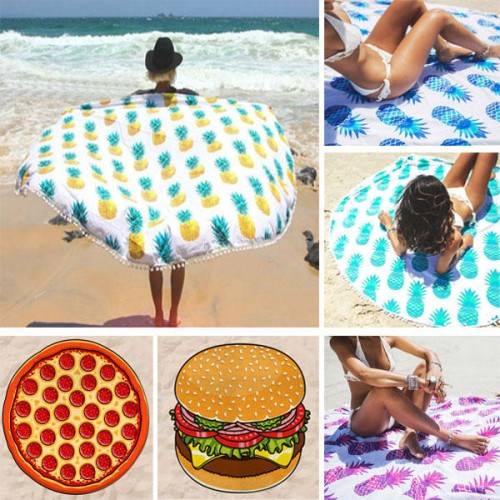 150cm Donut Pizza Pineaaple Printing Thin Dacron Beach Towel Shawl Bed Sheet Tapestry