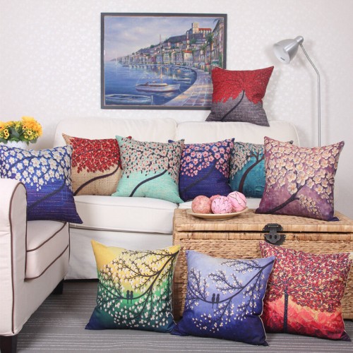 3D Vintage Flower Cotton Linen Pillow Case Waist Cushion Cover Bags Home Car Decor